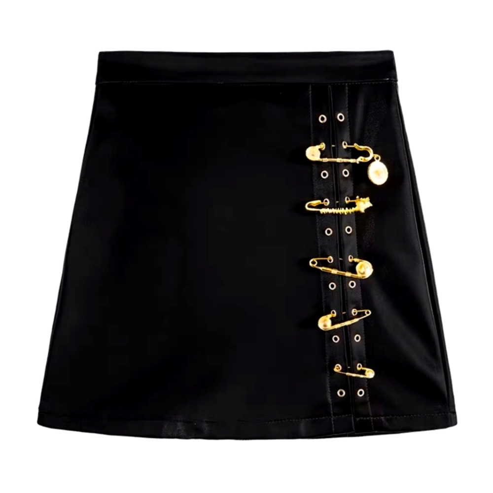 CHIC BLACK PLEATHER SKIRT - Picture 3 of 4